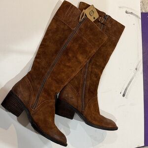 Born POLY Brown Suede Leather Tall Boots size 8  zipper western riding boot NEW